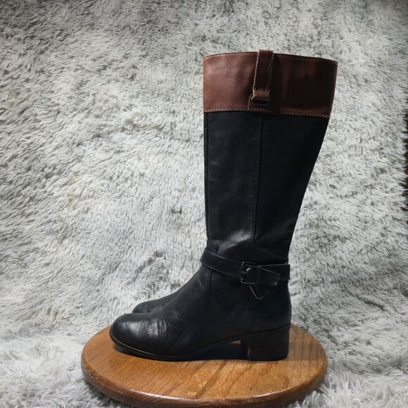 Bandolino Cazadora Women Size 9.5 Black/Brown Stripe Leather Tall Knee High Boot - Picture 10 of 11